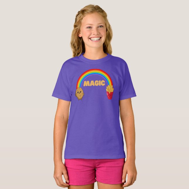 Camiseta La papa se transforma en chips con un arco iris (Anverso completo)