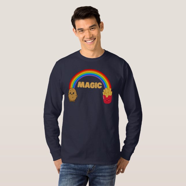Camiseta La papa se transforma en chips con un arco iris (Anverso completo)
