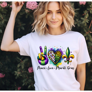 Camiseta La paz ama a Mardi Gras, fleur de lis en Nueva Orl