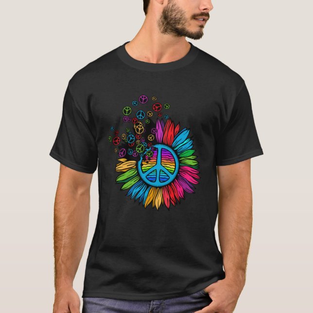 Camiseta La paz del girasol como disfraz hippie de los años (Anverso)