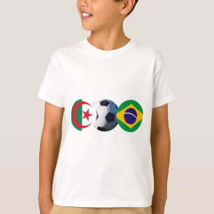 Camiseta La pelota de fútbol Argelia y Brasil flamean el ja
