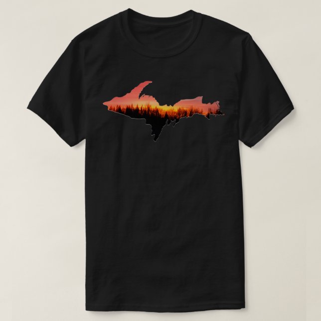 Camiseta La península superior Michigan SUNSET Árboles Yoop (Diseño del anverso)