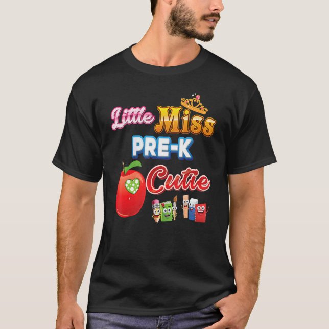 Camiseta La pequeña Miss Pre K Cutie Cuid De Vuelta A La Es (Anverso)
