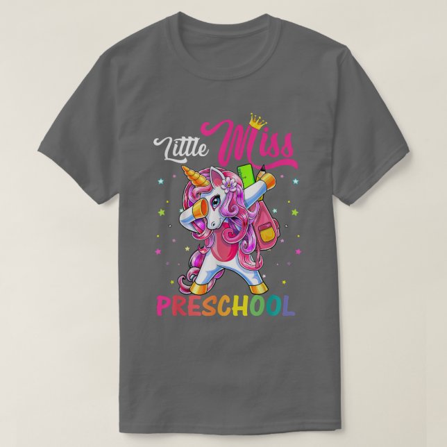 Camiseta La pequeña Miss Prescología Dabbing Unicorn De Vue (Diseño del anverso)