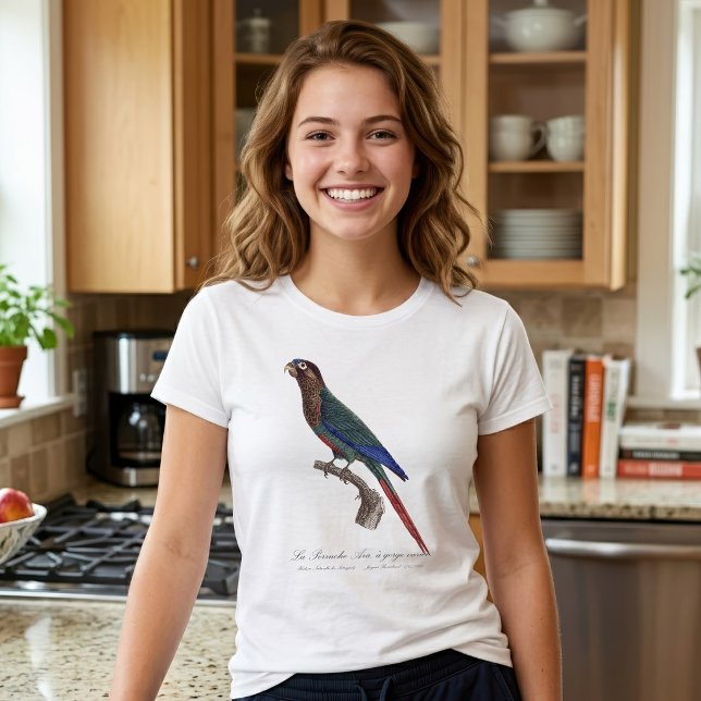 Camiseta La Perruche Ara, de garganta variada  (The Painted Parakeet, Pyrrhura Picta. Girl Basic White T-Shirt )