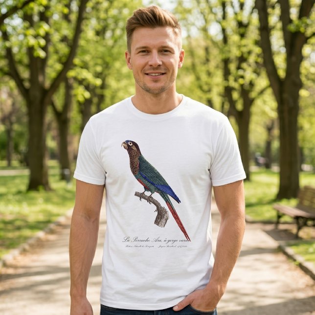 Camiseta La Perruche Ara, garganta variada  (The Painted Parakeet, Pyrrhura Picta. Men Basic White T-Shirt )
