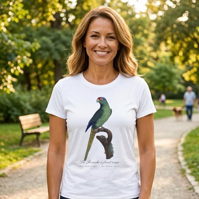 Camiseta La Perruche es una onda frontal (Orange-Fronted Parakeet, Eupsittula Canicularis. Women Basic White T-Shirt)
