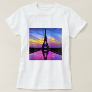 Camiseta La Pintoresca Torre Eiffel Con Un Amanecer De Lumi