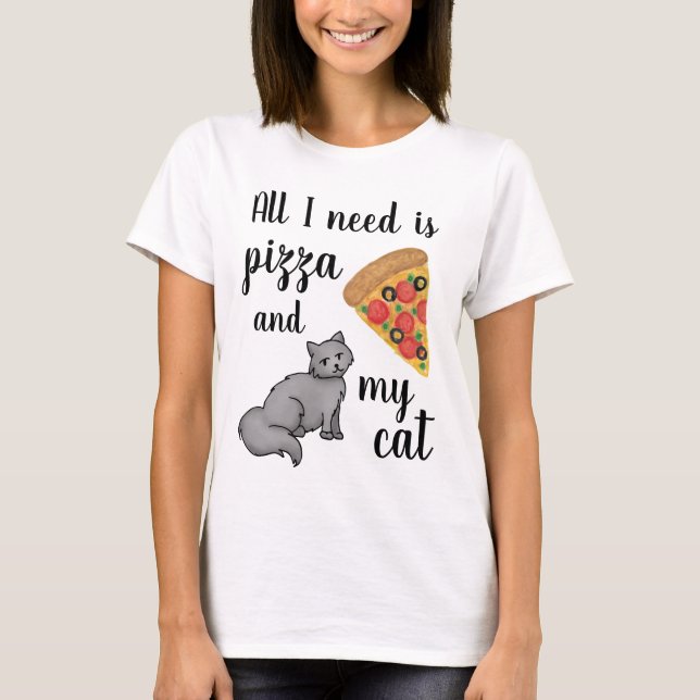 Camiseta La pizza y mi gato son graciosos (Anverso)