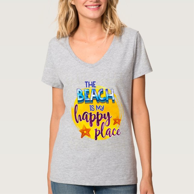Camiseta La Playa Es Mi Lugar Feliz Cita El Verano Del Océa (Anverso)