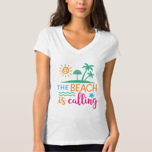 Camiseta La playa llama a la cita en colores brillantes