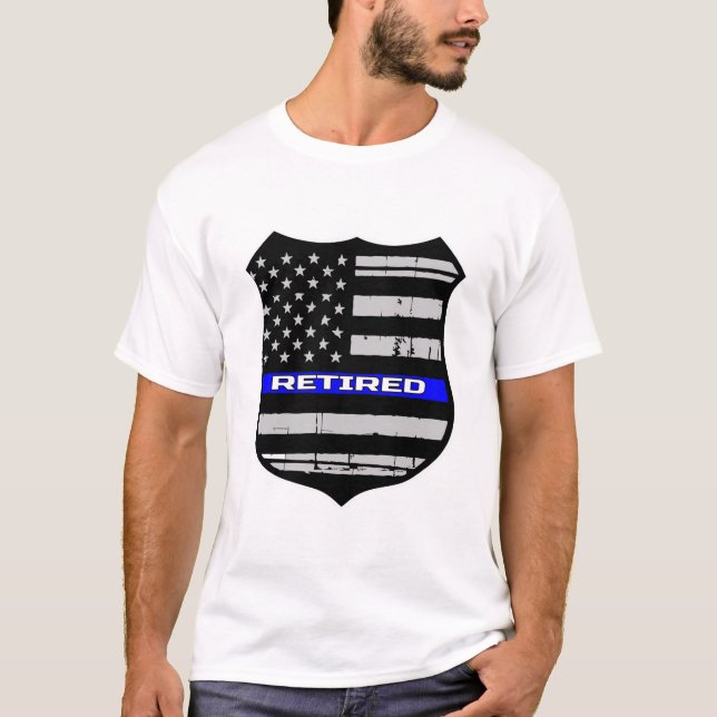 Camiseta La policía Badge Blue Line jubilado (Anverso)