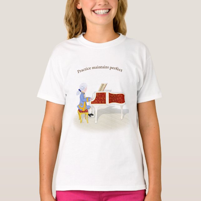 Camiseta "La práctica mantiene la perfección" Mozart jugand (Anverso)