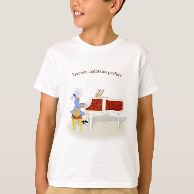 Camiseta "La práctica mantiene la perfección" Mozart jugand (Anverso)