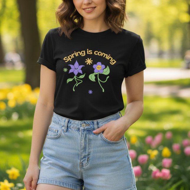 Camiseta la primavera se acerca Cute Dancing flores púrpura (Subido por el creador)