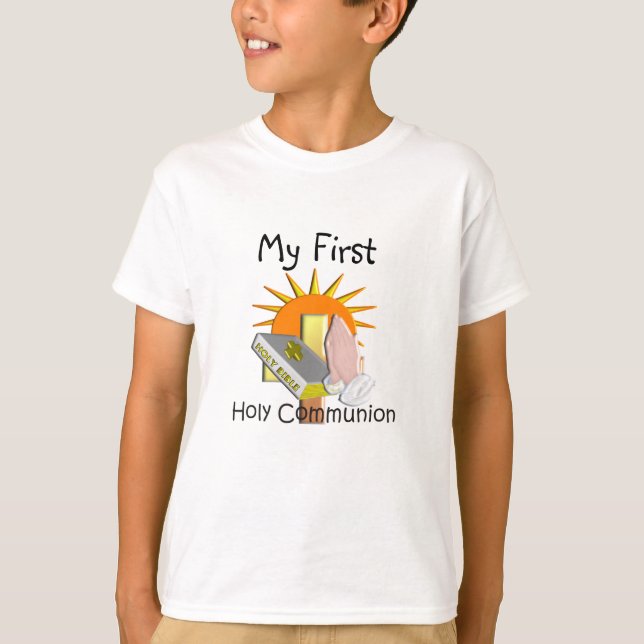 Camiseta La primera comunión santa embroma los regalos (Anverso)