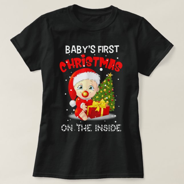 Camiseta La primera Navidad del bebé en el divertido embara (Diseño del anverso)