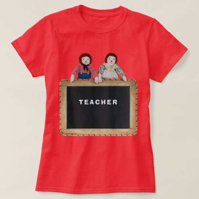 Camiseta La profesora Raggedy Ann & Andy muñecas tiza. (Diseño del anverso)