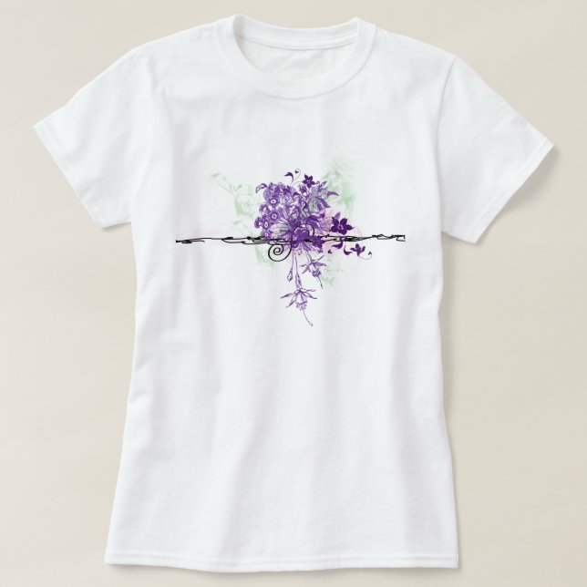 Camiseta La púrpura abstracta florece el ramo floral (Diseño del anverso)
