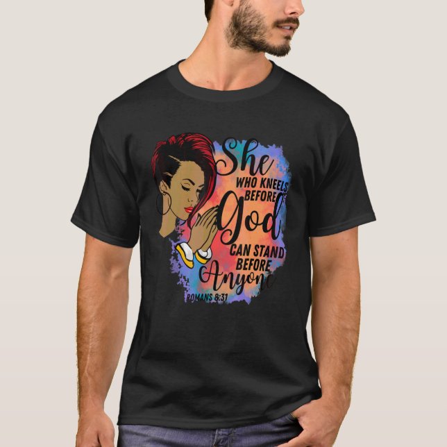 Camiseta La que se arrodilla ante Dios Chica negro africano (Anverso)