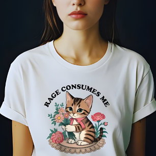 Camiseta La Rabia Me Consume Gato Flor Gatito Adorable Meme