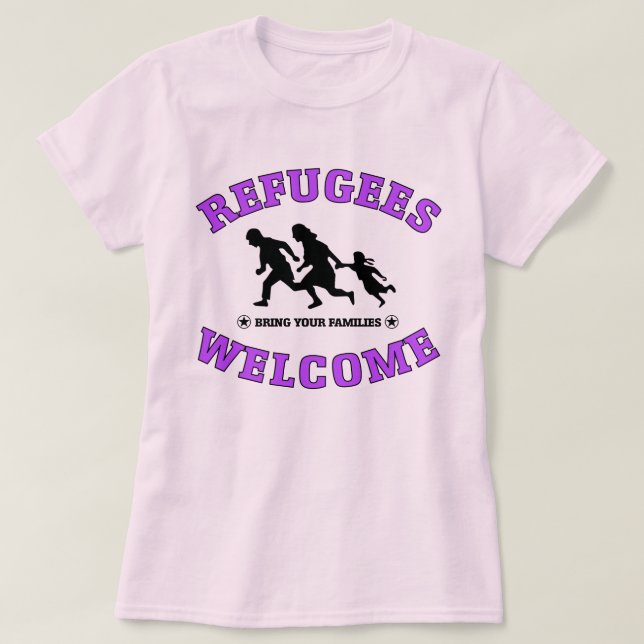 Camiseta La recepción de los refugiados trae a sus familias (Diseño del anverso)