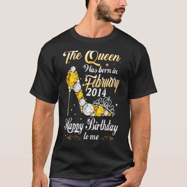 Camiseta La Reina Nació En Febrero De 2014 Noveno Cumpleaño (Anverso)