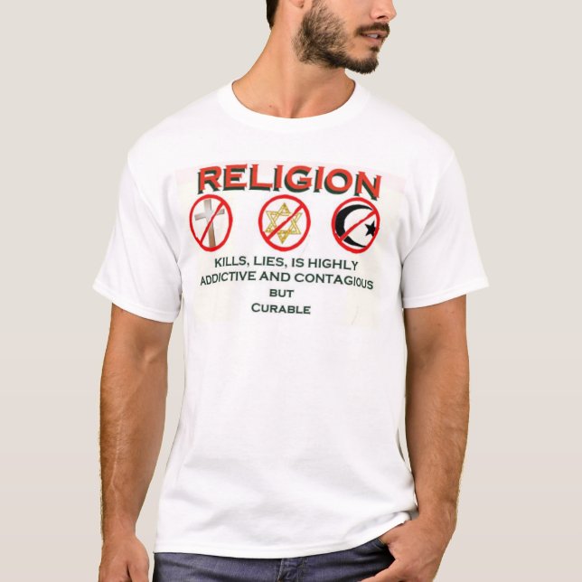 Camiseta la religión es curable (Anverso)