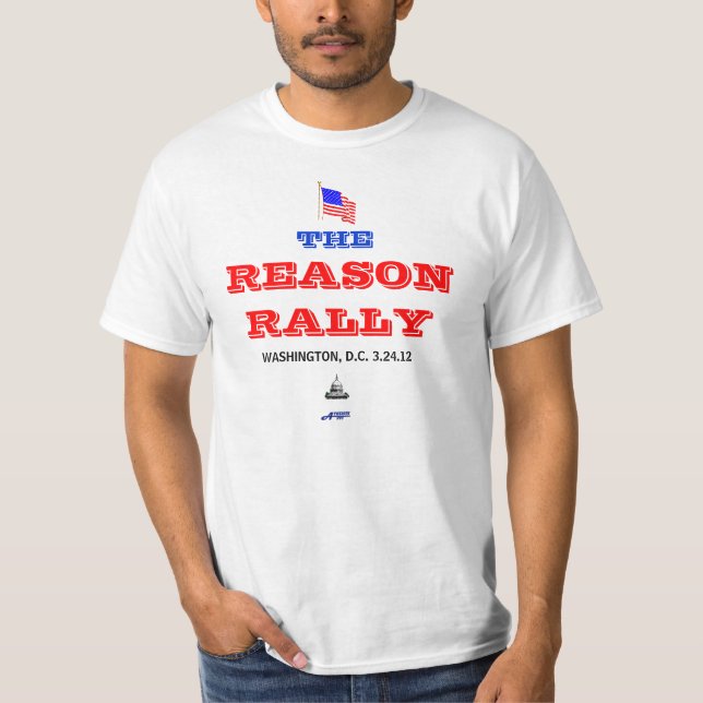 Camiseta LA REUNIÓN de la RAZÓN (letras rojas y azules en (Anverso)