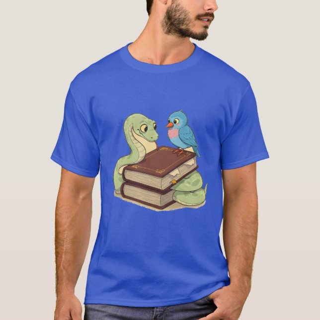 Camiseta La sabia serpiente y pájaro en un libro divertido (Anverso)