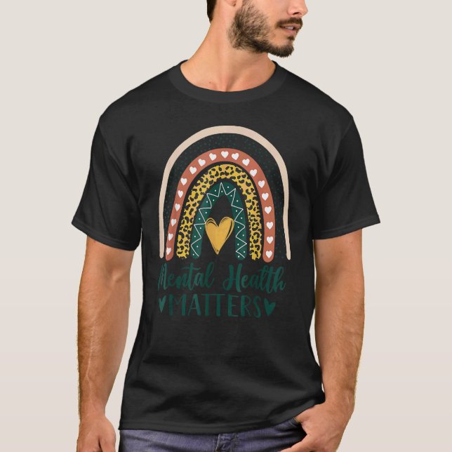 Camiseta La salud mental importa Leopard Boho Rainbow Aware (Anverso)