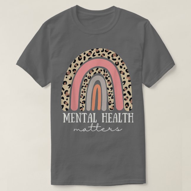Camiseta La salud mental importa Leopard Imprime el arcoiri (Diseño del anverso)