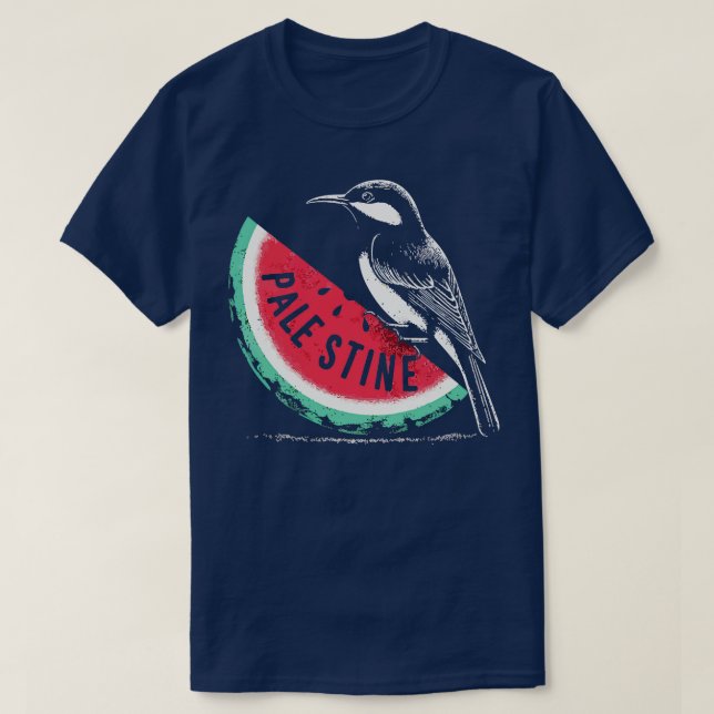 Camiseta La sandía palestina y el pájaro giratorio (Diseño del anverso)