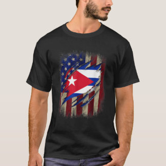 Camiseta La sangre cubana dentro de la bandera norteamerica