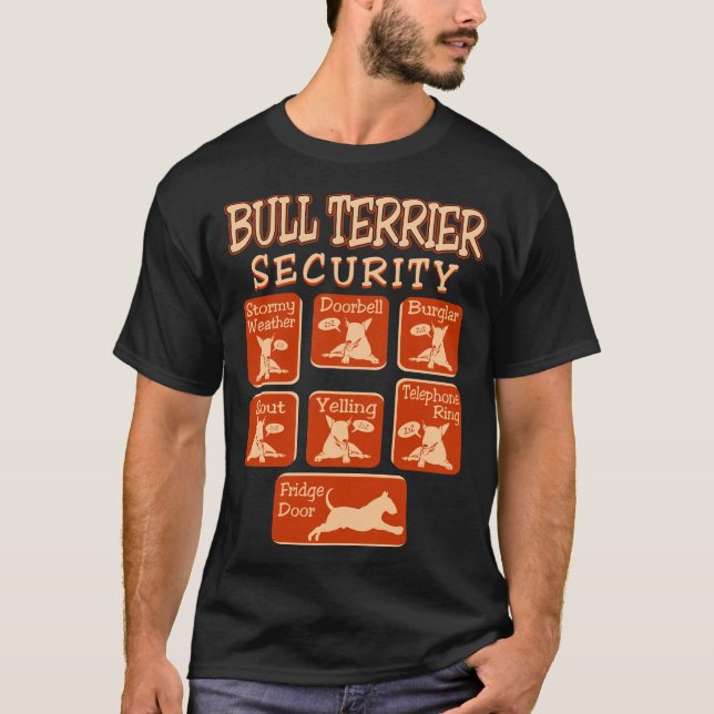 Camiseta La seguridad del perro de bull terrier acaricia la (Anverso)