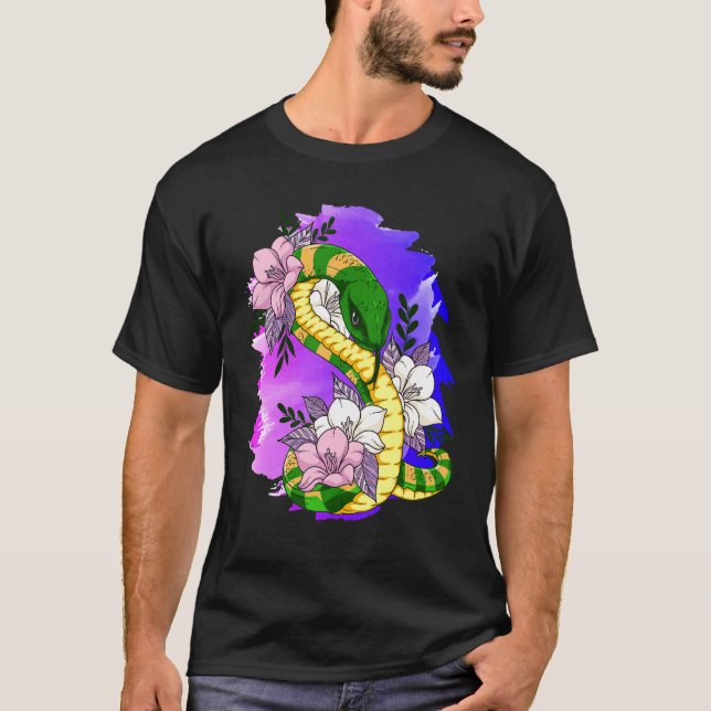 Camiseta La serpiente animal reptil de flor rosa de serpien (Anverso)