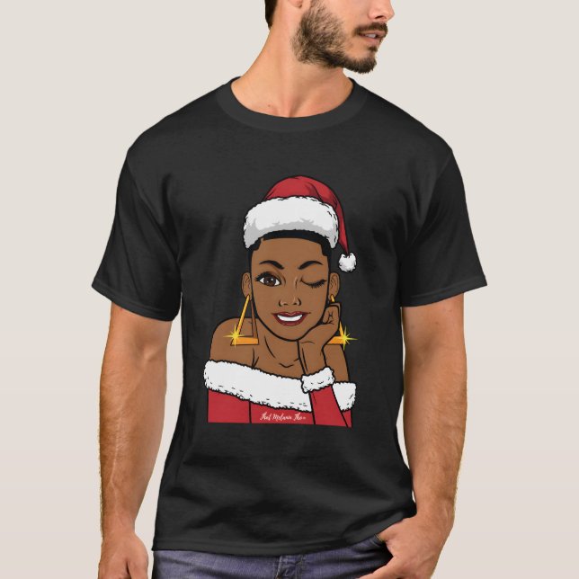 Camiseta La Sra. Claus Winking, afroamericana (Anverso)