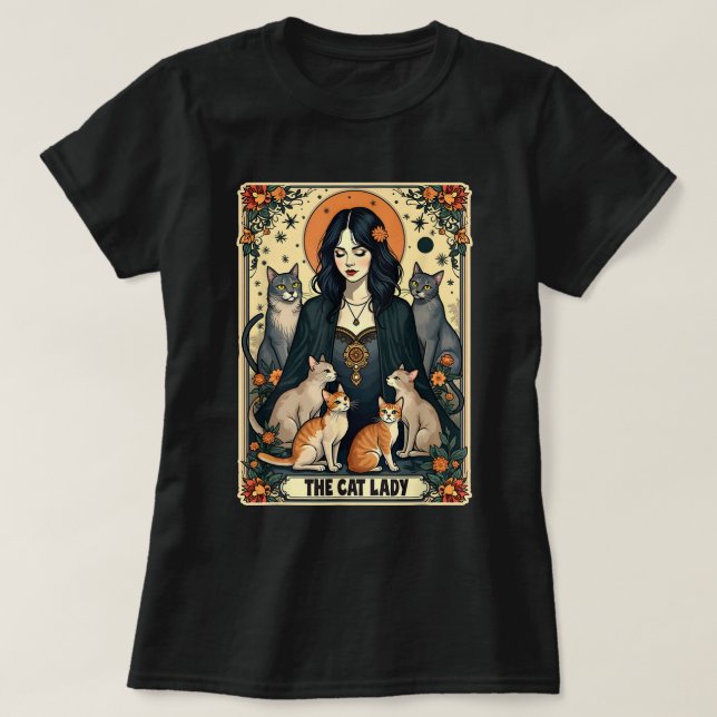 Camiseta La tarjeta de gato Lady Tarot Bruja Gótica Gata Ma (Diseño del anverso)