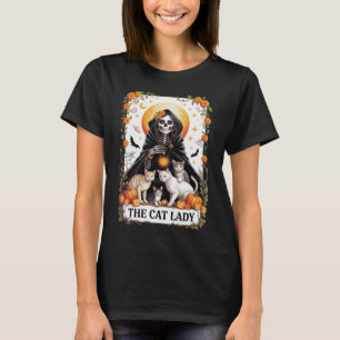 Camiseta La tarjeta de gato Lady Tarot Bruja Gótica Skeleto