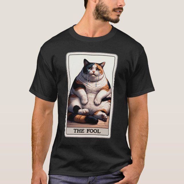 Camiseta La tarjeta de tarot tonta triste meme de gato Kitt (Anverso)