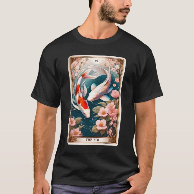 Camiseta La tarjeta Koi Fish Tarot Witchy Skeleton Botanica (Anverso)
