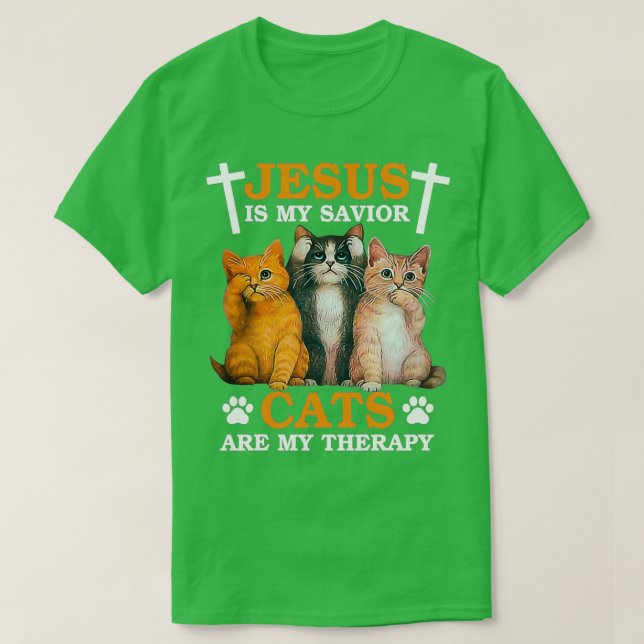 Camiseta La terapia del gato Jesús es divertida Jesucristo (Diseño del anverso)