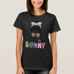 Camiseta La tía Bunny Messy Bun Leopard feliz Pascua