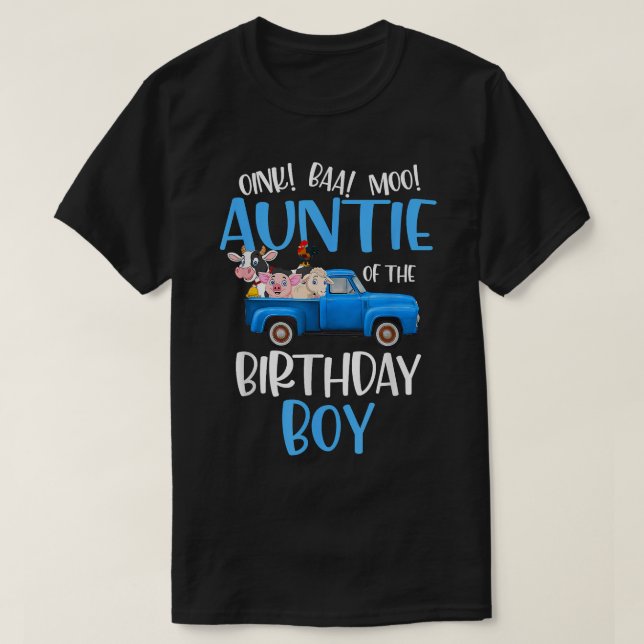 Camiseta La tía de la granja de animales de cumpleaños Blue (Diseño del anverso)