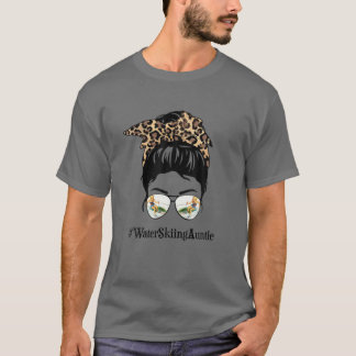 Camiseta La tía del esquí acuático Messy Hair Bun Leopard W