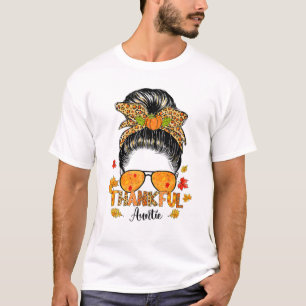 Camiseta La tía del leopardo agradecida cayó Messy Bun Than