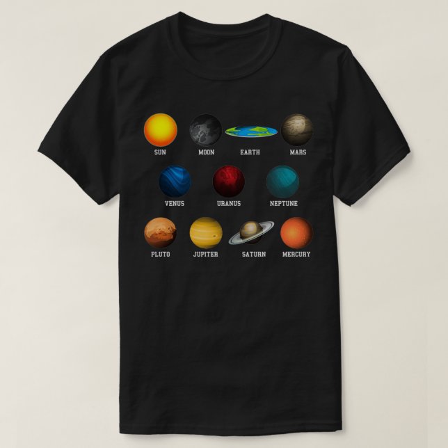 Camiseta La Tierra Plana Y Los Planetas Son Tierras Planas  (Diseño del anverso)
