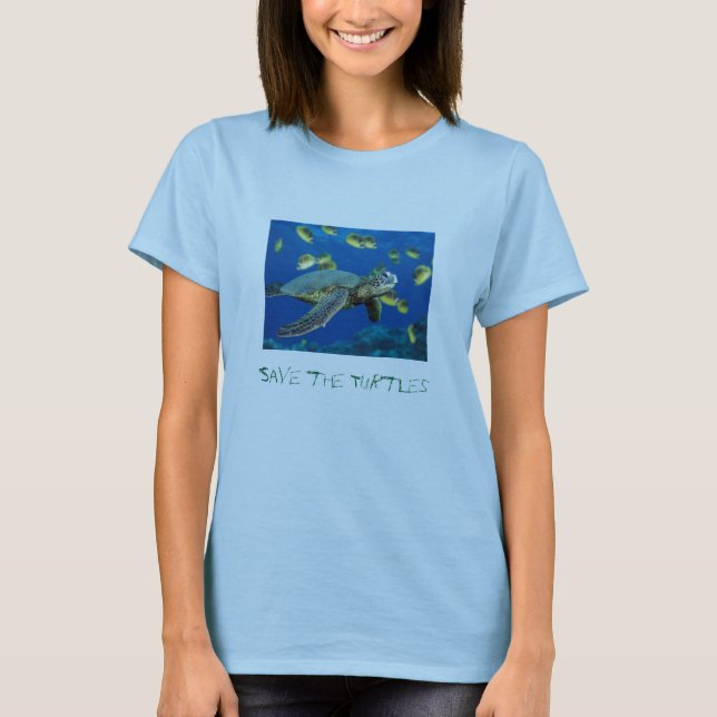 Camiseta La tortuga de mar verde, ahorra las tortugas (Anverso)