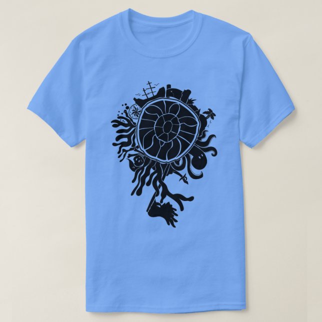 Camiseta La tortuga marina pirata Escudo larga (Diseño del anverso)