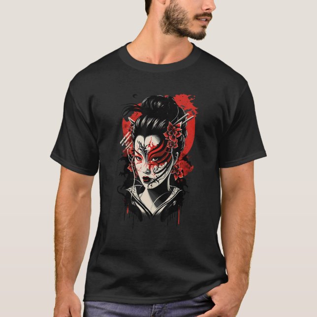 Camiseta La tradicional Geisha Samurai Máscara Guerra de Es (Anverso)
